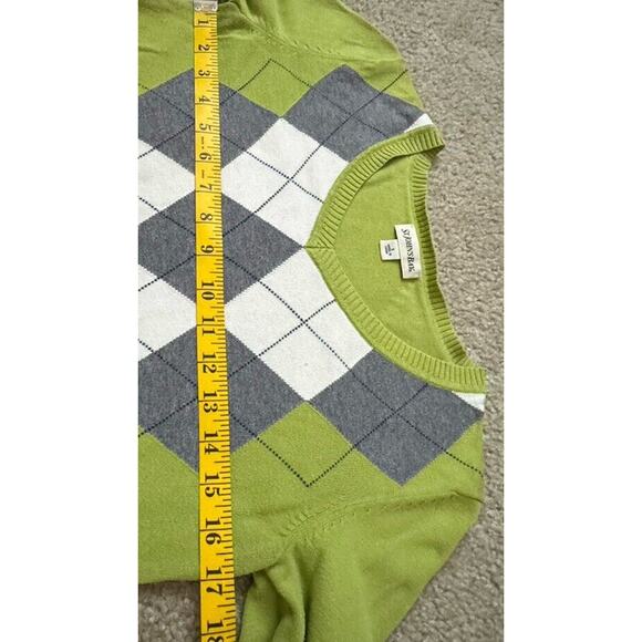 St Johns Bay Green Argyle Cotton Women’s V-Neck Sweater Size Small S - Picture 5 of 6